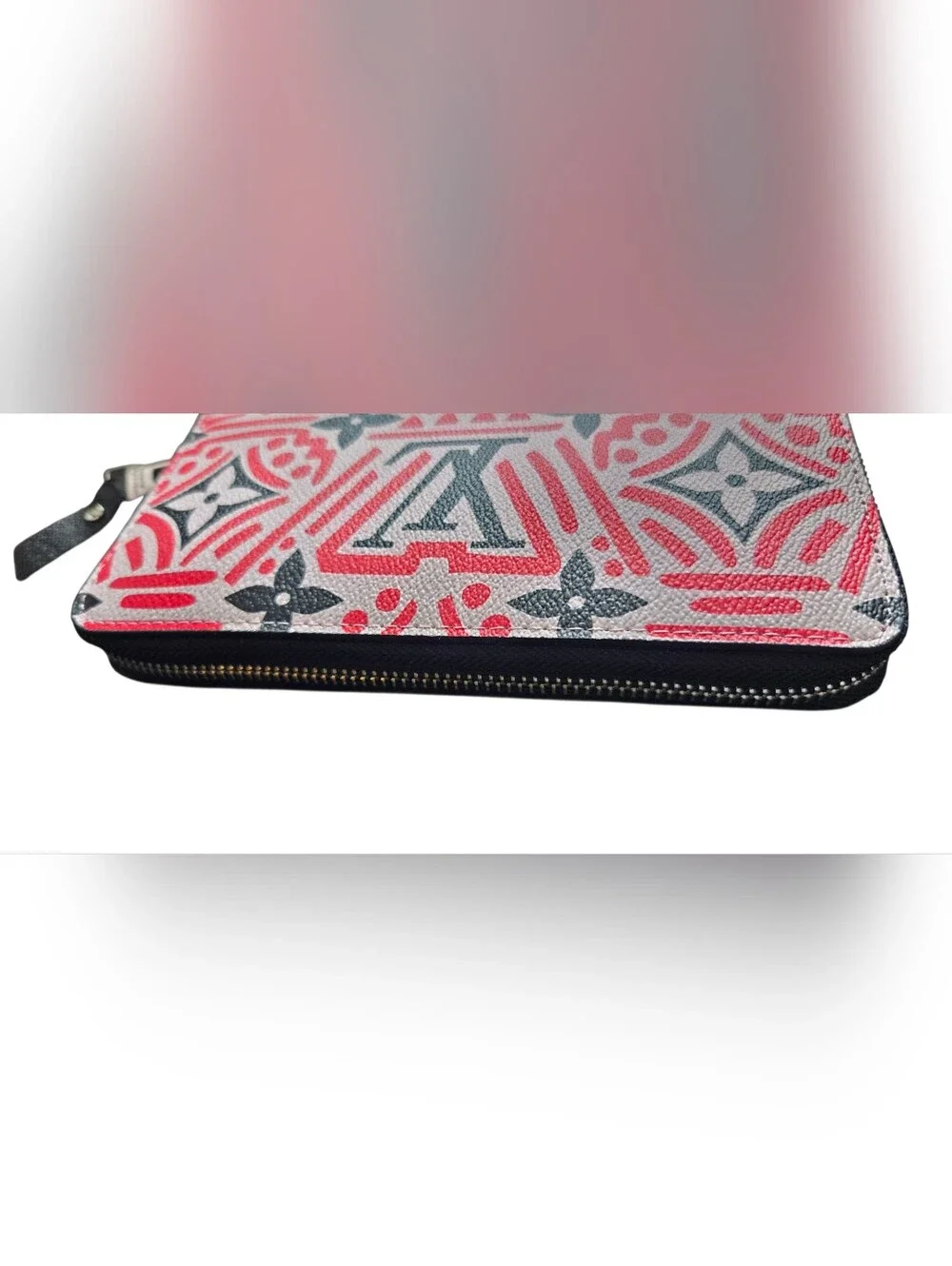 Pink, White & Black Monogram Zip Wallet Phone Case